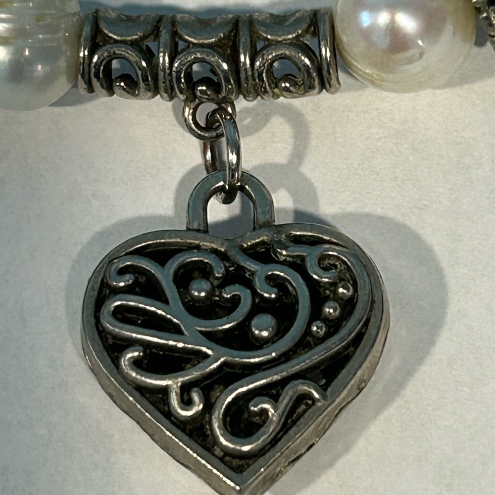Brighton Pearl Spacer Silver Tone Stretch Heart Toggle Bracelet - Picture 2 of 7
